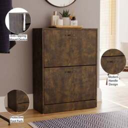 Vida Designs 2 Tier Dark Wood Effect Shoe Cabinet - thumbnail 6