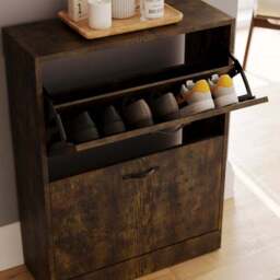 Vida Designs 2 Tier Dark Wood Effect Shoe Cabinet - thumbnail 4