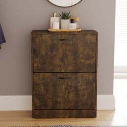 Vida Designs 2 Tier Dark Wood Effect Shoe Cabinet - thumbnail 3