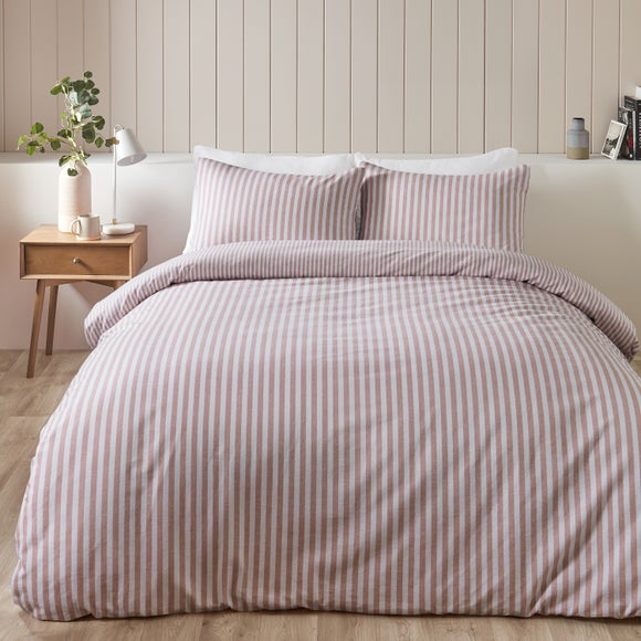 Catherine Lansfield Stripe 100% Brushed Cotton Reversible Duvet Cover & Pillowcase Set - image 1