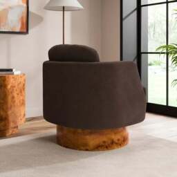 Tova Velvet Swivel Chair with Dark Burl Wood Effect Base - thumbnail 2