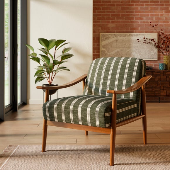 Maxwell Texture Ticking Stripe Wooden Arm Accent Chair - image 1