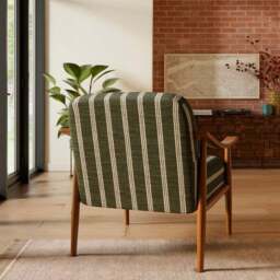 Maxwell Texture Ticking Stripe Wooden Arm Accent Chair - thumbnail 2