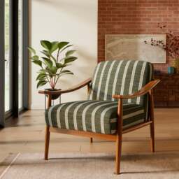 Maxwell Texture Ticking Stripe Wooden Arm Accent Chair - thumbnail 1
