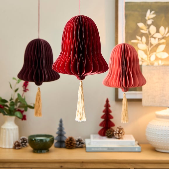 Pack of 3 Folding Hanging Paper Bells by Dunelm | uFurnish.com