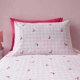 Embroidered Cherry Gingham Duvet Cover & Pillowcase Set - thumbnail 3