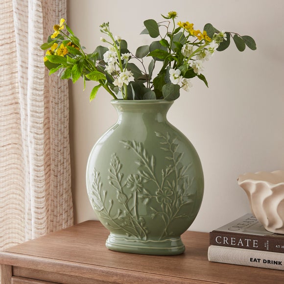 Embossed Floral Ceramic Vase - image 1