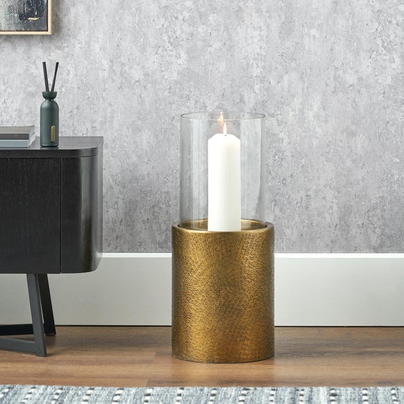 Metal & Glass Pedestal Hurricane Candle Holder - image 1