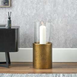 Metal & Glass Pedestal Hurricane Candle Holder - thumbnail 1