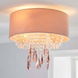 Halle Blush Pink Shade Flush Ceiling Light - thumbnail 1