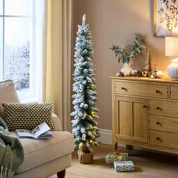 5ft Slim Flocked Pre-lit Christmas Tree in Burlap Base - thumbnail 1