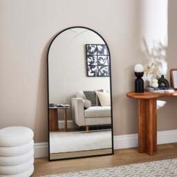 Cora Arched Etched Window Indoor Outdoor Full Length Leaner Mirror - thumbnail 1