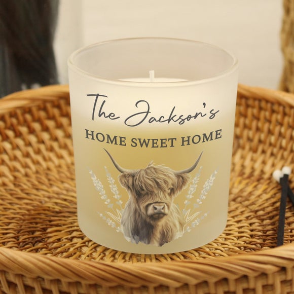 Personalised Highland Cow Frosted Glass Candle - image 1