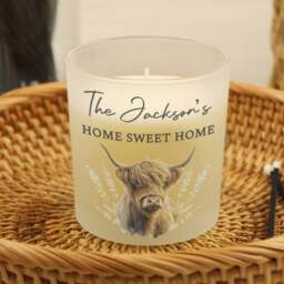 Personalised Highland Cow Frosted Glass Candle - thumbnail 1