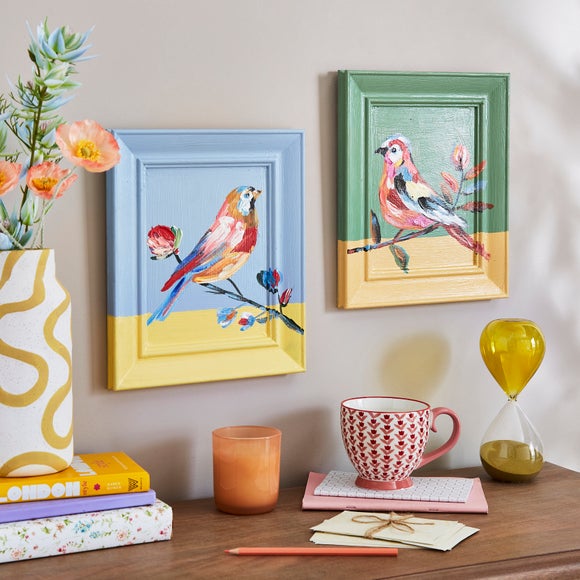 Set of 2 Hand Painted Birds Wall Art - image 1
