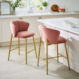Kiley Bar Stool with Gold Legs, Velvet - thumbnail 2