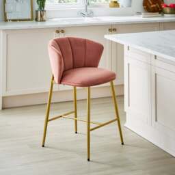 Kiley Bar Stool with Gold Legs, Velvet - thumbnail 1