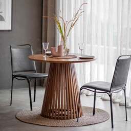 Dawson 4 Seater Round Slatted Dining Table, Acacia Wood - thumbnail 1