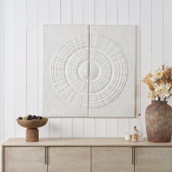 Set Of 2 Antique White Moulded Metal Circle Wall Art - image 1