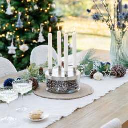 Metal Candlestick Holder with Glass Bowl - thumbnail 1