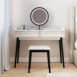 Phoebe Dressing Table with Round LED Mirror and Stool - thumbnail 4