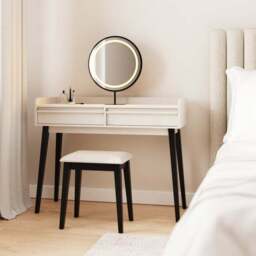 Phoebe Dressing Table with Round LED Mirror and Stool - thumbnail 3
