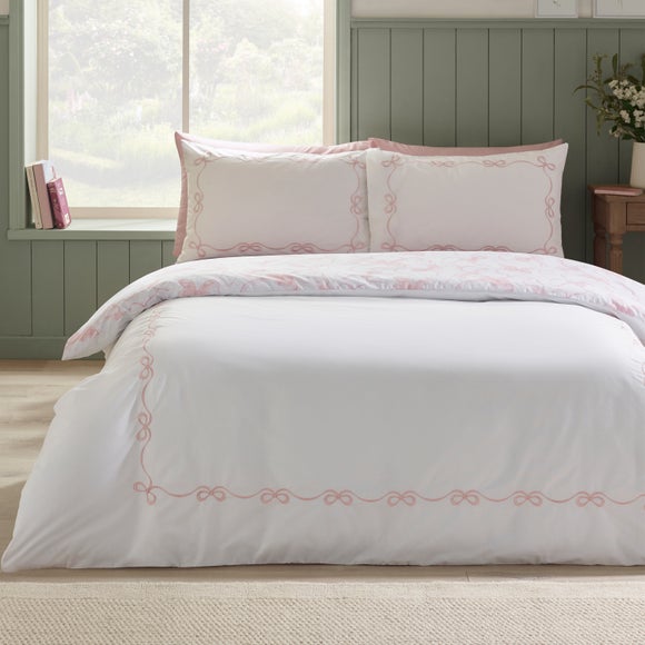 Catherine Lansfield Bow Embroidery Polycotton Duvet Cover & Pillowcase Set - image 1