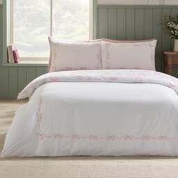 Catherine Lansfield Bow Embroidery Polycotton Duvet Cover & Pillowcase Set