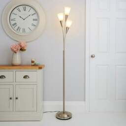 Marble Glass Satin Nickel Uplighter Floor Lamp