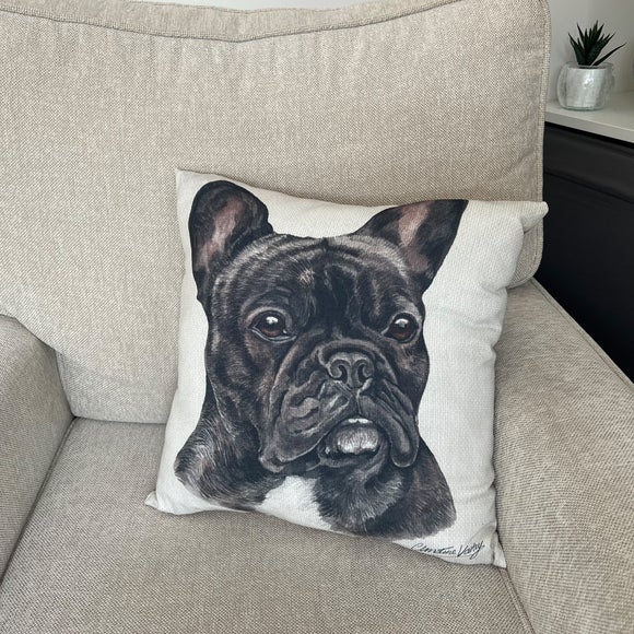 Christine Varley French Bulldog Black Square Cushion - image 1
