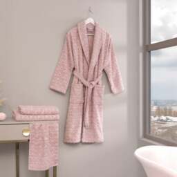 Per La Casa Set of 4 Soft Pink Levrona Jacquard Small Bathrobe & Towels - thumbnail 1