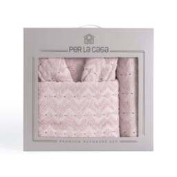 Per La Casa Set of 4 Soft Pink Levrona Jacquard Small Bathrobe & Towels - thumbnail 6