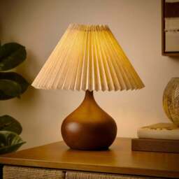 Mid Century Wooden Table Lamp with Pleated Shade - thumbnail 2