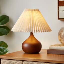 Mid Century Wooden Table Lamp with Pleated Shade - thumbnail 1