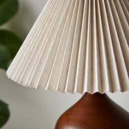 Mid Century Wooden Table Lamp with Pleated Shade - thumbnail 3