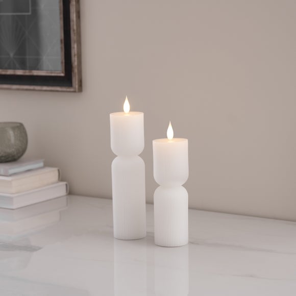 Set of 2 Ribbed LED Pillar Candles - image 1