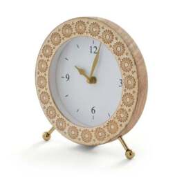 Carved Mango Wood Round Mantel Clock - thumbnail 3