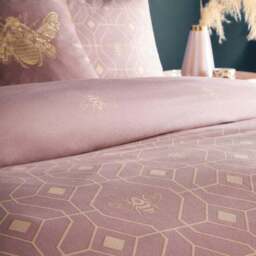 Furn. Pink and Gold Bee Deco Reversible Duvet Cover and Pillowcase Set - thumbnail 3
