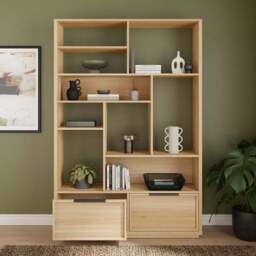 Hardy Wide Bookcase with 2 Drawers, Oak Effect - thumbnail 2