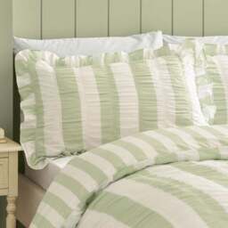 Catherine Lansfield Seersucker Frill Stripe Polycotton Duvet Cover & Pillowcase Set - thumbnail 2