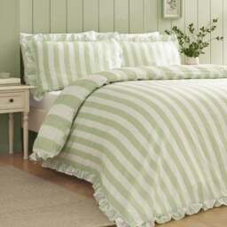 Catherine Lansfield Seersucker Frill Stripe Polycotton Duvet Cover & Pillowcase Set - thumbnail 3