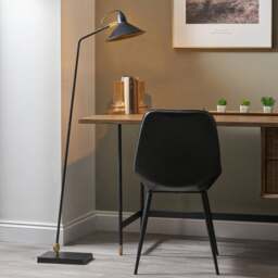 Canton Matt Black and Brass Metal Cone Reading Floor Lamp