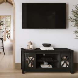 "Clover TV Unit for TVs up to 55"", Black Glass" - thumbnail 1