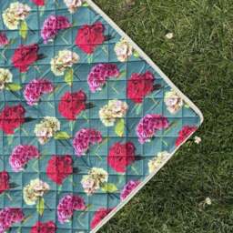 Navigate Sarah Kelleher Teal Rose Print Quilted Picnic Blanket - thumbnail 2