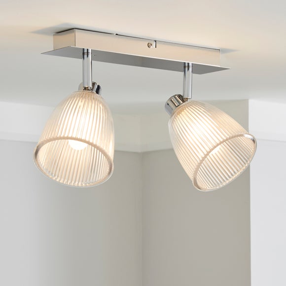 Bremont 2 Light Ribbed Glass Bathroom Semi Flush Spotlight Bar - image 1