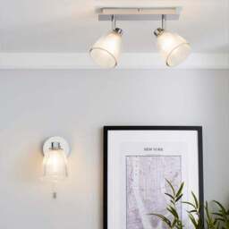 Bremont 2 Light Ribbed Glass Bathroom Semi Flush Spotlight Bar - thumbnail 6