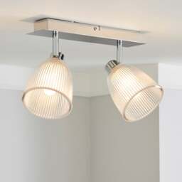Bremont 2 Light Ribbed Glass Bathroom Semi Flush Spotlight Bar - thumbnail 1
