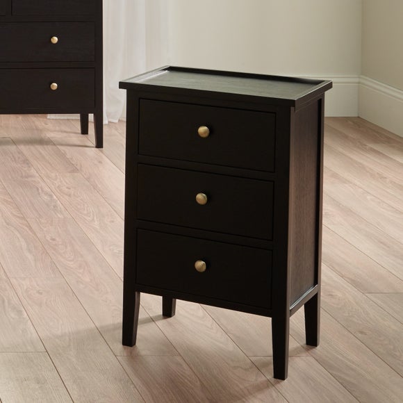 Pacific Chelmsford 3 Drawer Bedside Table, Black Painted Pine - image 1