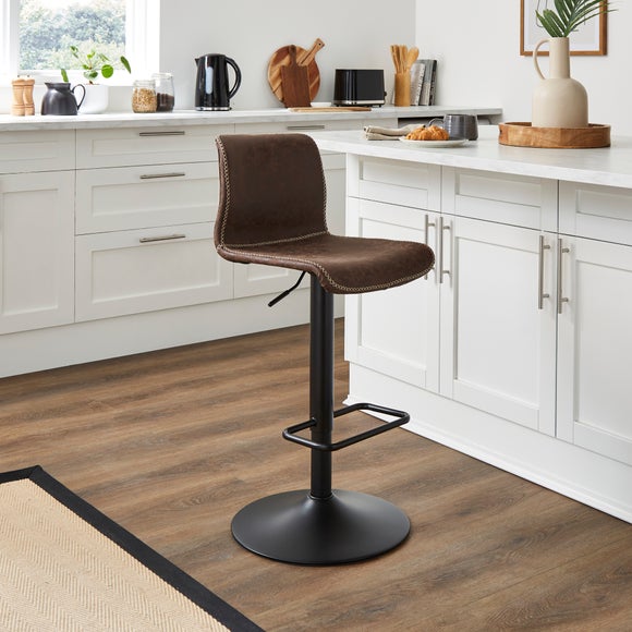 Venice Adjustable Height Swivel Bar Stool, Faux Leather by Dunelm