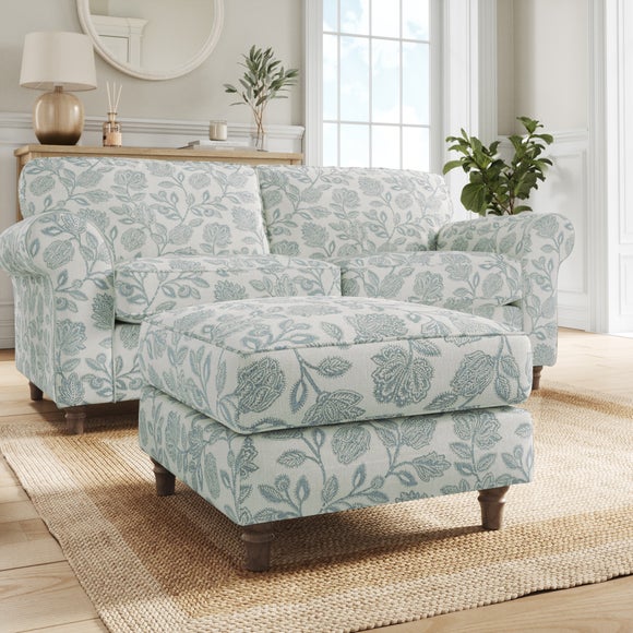 Flori Woven Floral Fabric Footstool - image 1